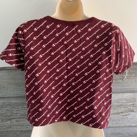 Champion burgundy all-over script croptop sz small - Picture 3 of 4